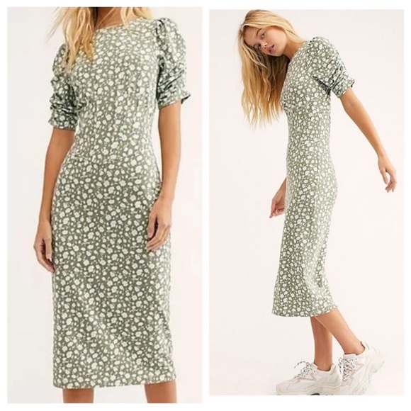 Free People Green Floral Open Back Midi Dress - Picture 2 of 10